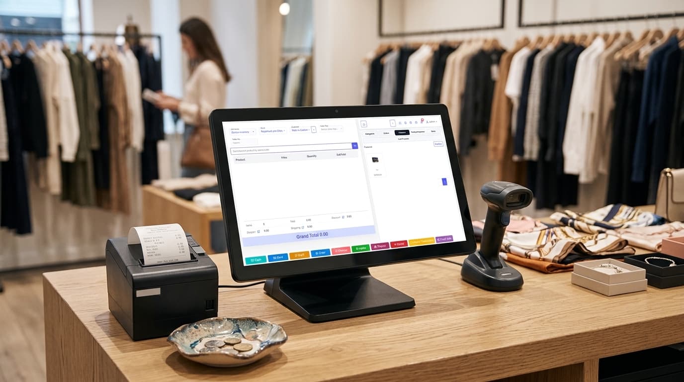 Real Royalmark POS Cashier Register Screen on Retail Touch Terminal Counter